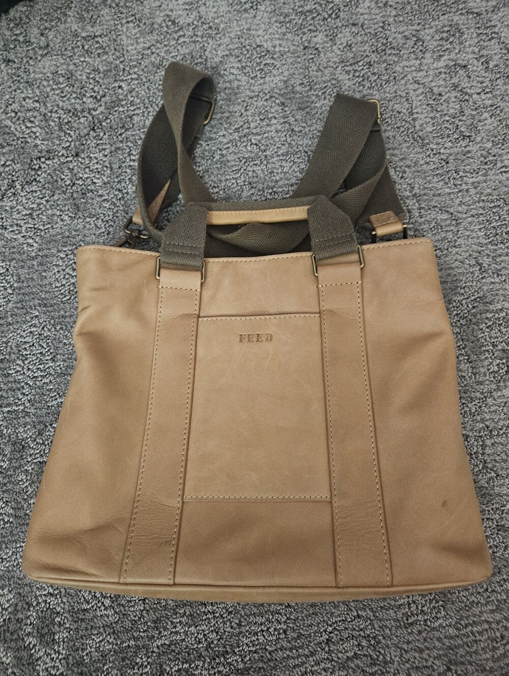 FEED project commuter tote 11” x 9” x 4” TAN leather